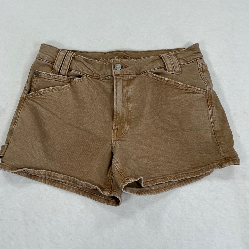 American Eagle Tan Brown Carpenter Stretch Denim Shorts Size 6 High Rise Utility